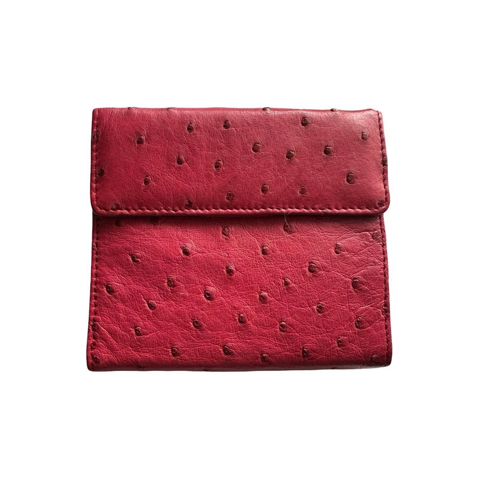 Chic Red Ostrich Textured Multi-Fold Double Flap Wallet Good Condition